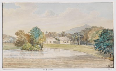 Paysage avec maison et étang, Java occidental - Adrianus Johannes Bik