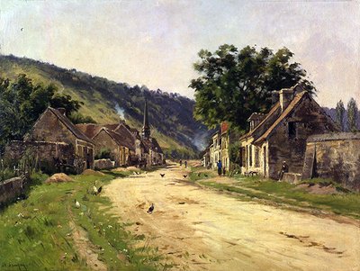 Rue de village avec personnages - Adrien Jacques Sauzay