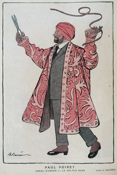 Dessin de Paul Poiret, designer et créateur français (1879-1944) dans Abdul-Hamode ou Le Sultan Rose - Illustration par Adrien Barrère (1877-1931) Dans Fantasio, le 01/12/1919 - Adrien Barrere