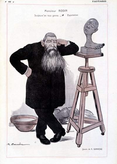Caricature du sculpteur Auguste Rodin représenté dans son atelier dans « Fantasio » - Adrien Barrere