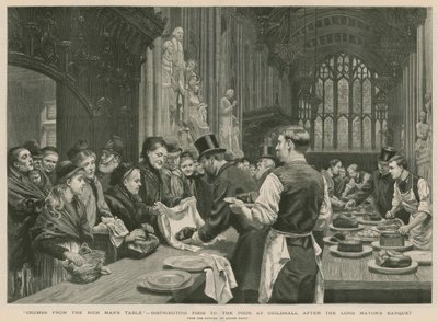 Distribution de nourriture aux pauvres à Guildhall après le banquet du Lord Maire (gravure) - Adrien Emmanuel Marie