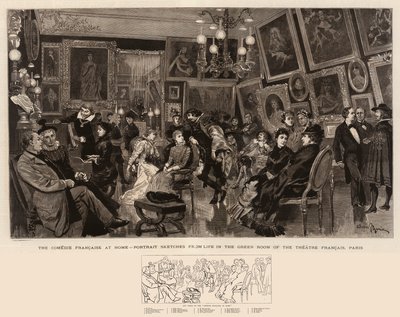 La Comédie Française à domicile, croquis de portraits dans la loge du Théâtre Français, Paris - Adrien Emmanuel Marie