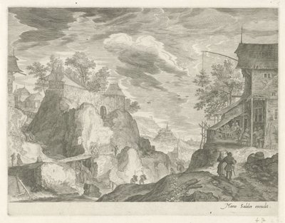 Paysage rocheux avec auberge et maisons - Egidius  Sadeler (II)