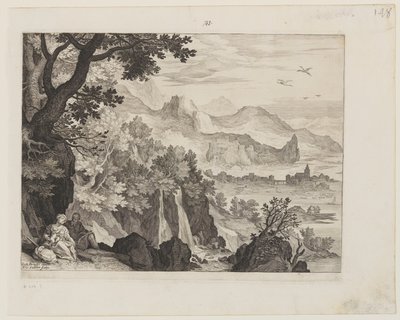Paysage montagneux avec le reste lors de la fuite en Égypte - Aegidius Sadeler II