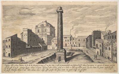 Planche 31 : vue de la colonne de Trajan, montrée avec son piédestal déterré, 1606 - Aegidius Sadeler II