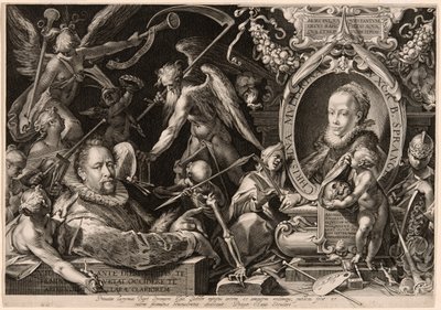 Portrait de Bartolomaeus Spranger avec une allégorie de la mort de sa femme, Christina Müller - Aegidius Sadeler II