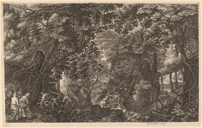Paysage Fluvial avec un Chasseur de Canards - Aegidius Sadeler II after Pieter Stevens