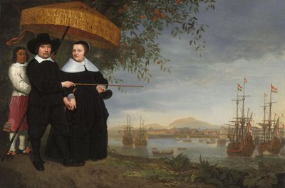 Marchand principal de la VOC avec sa femme et un serviteur esclave - Aelbert Cuyp (circle of)