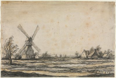 Paysage avec un moulin à vent près d