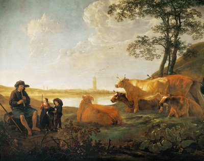 Paysage avec bergers et troupeaux, près de Rhenen, Pays-Bas ... - Aelbert Cuyp