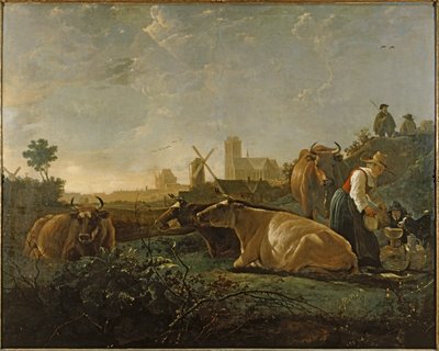 Laitière et bétail près de Dordrecht ... (peinture sur toile) - Aelbert Cuyp
