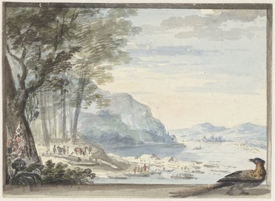Paysage fluvial avec une poule au premier plan - Aert Schouman