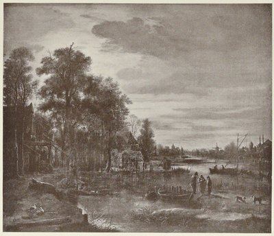 Paysage de rivière au clair de lune avec personnages - Aert van der Neer