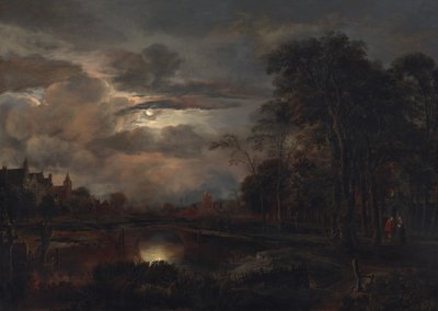 Paysage au clair de lune avec pont - Aert van der Neer