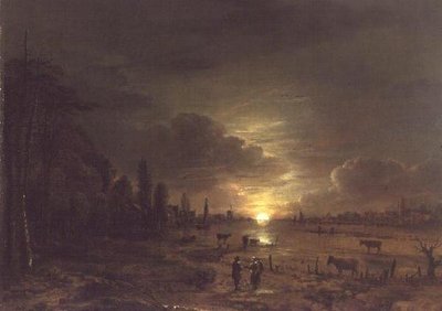 Paysage fluvial avec lune montante - Aert van der Neer