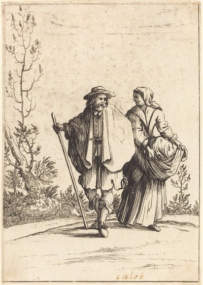 Couple de mendiants, avec paysage en arrière-plan - After Jacques Callot