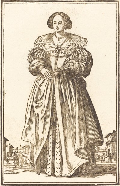 Noble femme avec éventail - After Jacques Callot