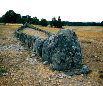 Alignement de pierres en forme de navire, tombe préhistorique de Gannarve. Âge du bronze. Dim 5x29 m Visby, Suède - Age Bronze