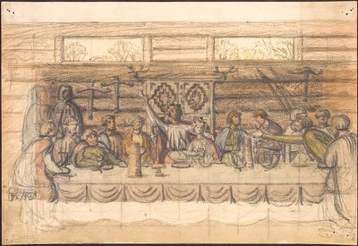 Esquisse précoce de Valdemar Sejr et du festin à Lyø - Agnes Slott Møller