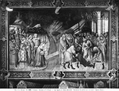 La reine de Saba adorant la croix et Salomon enterrant une des poutres de la croix - Agnolo Gaddi