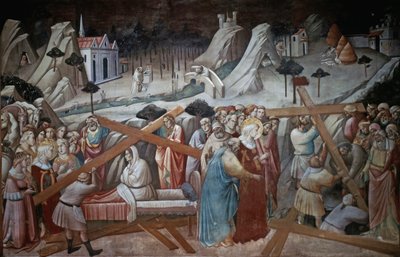 Sainte Hélène creuse pour trouver la Vraie Croix, de la Légende de la Vraie Croix par Agnolo Gaddi, chapelle de la Basilique de Santa Croce, Florence, vers 1380 - Agnolo Gaddi