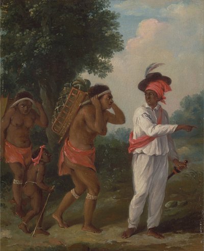 Homme de couleur des Antilles, dirigeant deux femmes caribes avec un enfant - Agostino Brunias