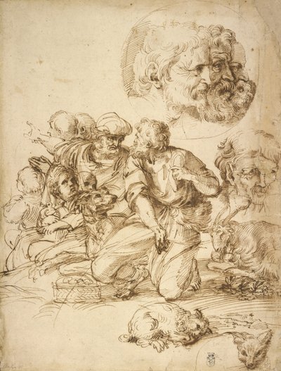 Un groupe de bergers et autres études - Agostino Carracci