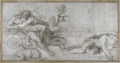 Céphale enlevé par Aurore dans son char (carton pour une fresque dans la Galerie du Palazzo Farnese, Rome) - Agostino Carracci