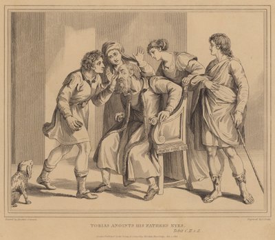 Tobie oint les yeux de son père, Tobie - Agostino Carracci