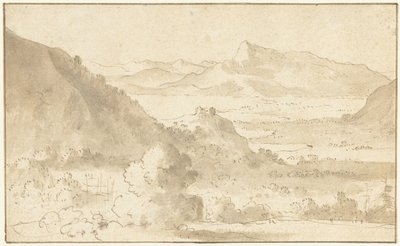 Paysage de montagne avec un lac et un château - Agostino Tassi (possibly)