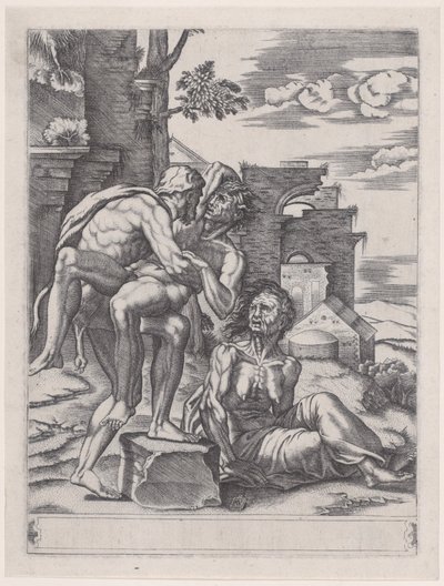 Hercule et Antée, daté de 1533 - Agostino Veneziano