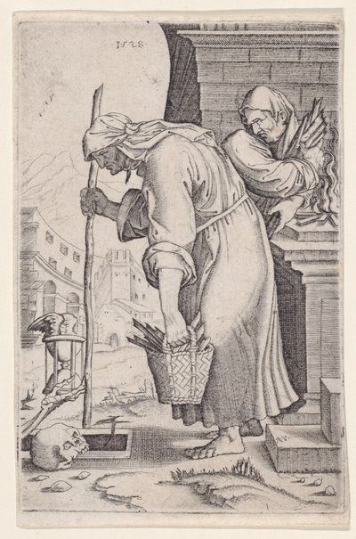 Vieille femme approchant de la tombe, daté de 1528 - Agostino Veneziano