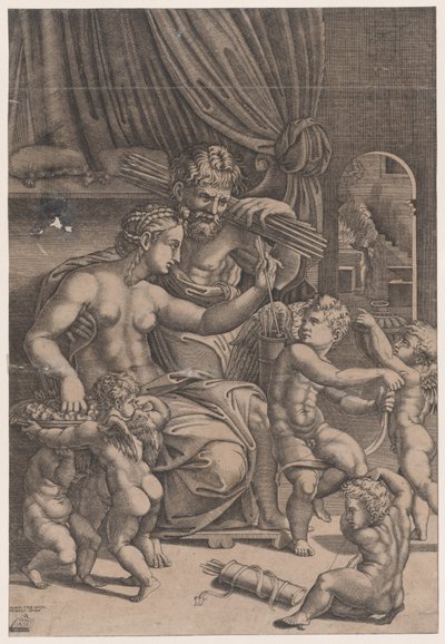 Vénus et Vulcain entourés de Cupidons - Agostino Veneziano