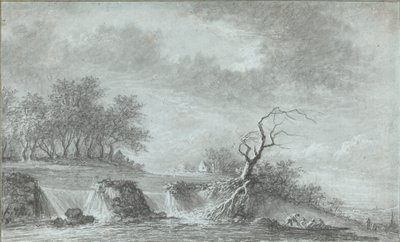 Paysage Fluvial avec une Cascade - Aignan Thomas Desfriches