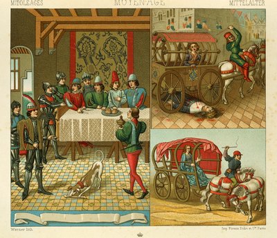 La vie au château et les moyens de transport au XIVe siècle - Albert Charles August Racinet