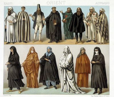 Costumes de moines et religieux au Moyen-Orient au XIXe siècle. Illustration dans « Le costume historique » de Racinet - Albert Charles August Racinet