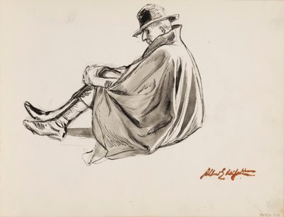 Homme assis avec une cape - Albert Edelfelt