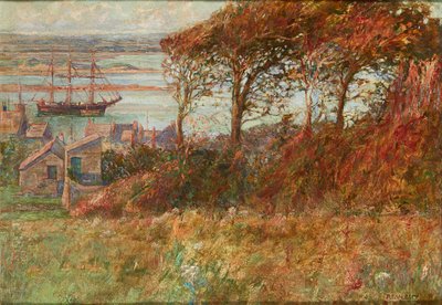 Bosquet au-dessus du port en automne (huile sur toile) - Albert Ernest Victor Lilley