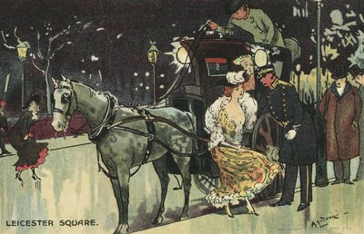 Femme quittant une calèche, Leicester Square - Albert Jnr. Ludovici