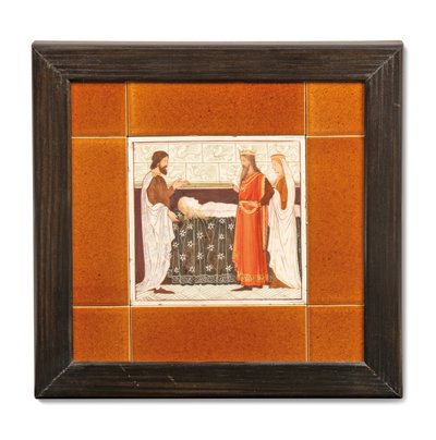 Carreau peint avec une scène médiévale - Albert Joseph (attr.to) Moore