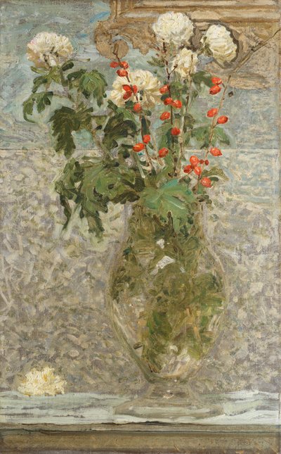 Chrysanthèmes blancs et baies rouges - Albert Joseph Moore