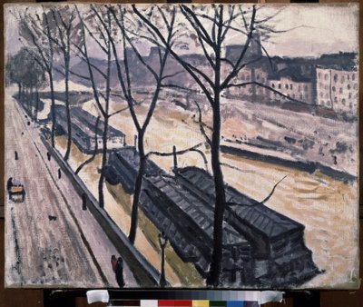 "Paris en hiver, quai Bourbon" Péniches sur les quais de Seine. Peinture de Pierre Albert Marquet - Albert Marquet