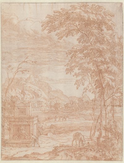Paysage italianisant avec une fontaine - Albert Meyering