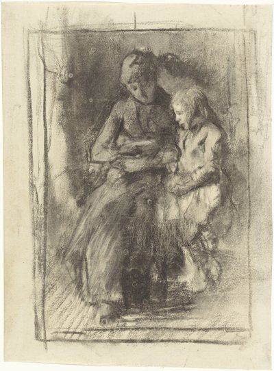 Une mère lisant avec sa petite fille - Albert  Neuhuys