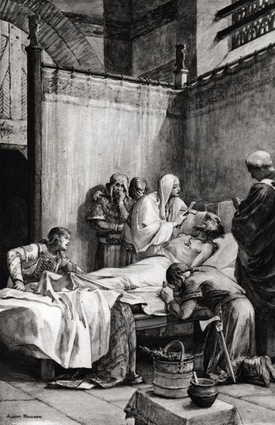 Mort de Clovis Ier des Francs à Paris le 27 novembre 511 - Mort de Clovis - dessin par Albert Maignan (1845-1908) - Albert Pierre Rene Maignan