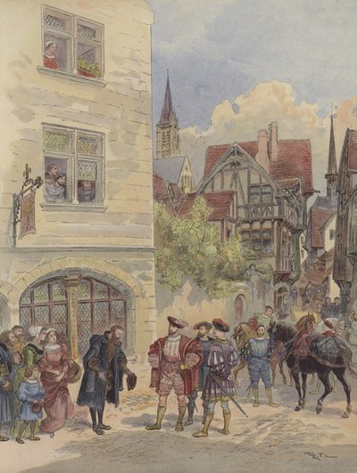 François Ier est reçu par Estienne, à la porte de son imprimerie, à l