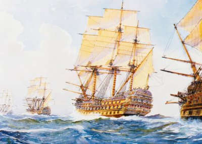 Bateaux du 18e siècle en file indienne au vent à tribord - Albert Sébille
