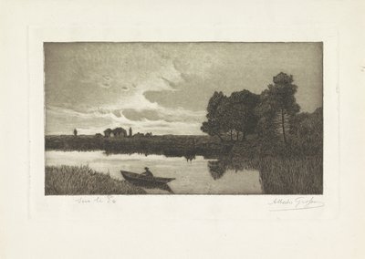 Paysage avec pêcheur dans un bateau sur la rivière Sur le Po - Alberto Grosso