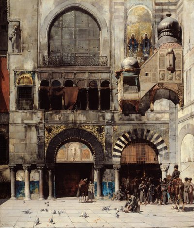 Cavalerie circassienne attendant leur officier commandant à la porte d