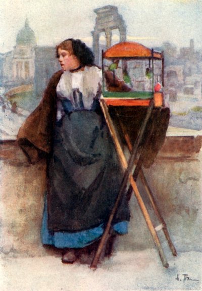 Fille vendant des oiseaux dans la Via del Campidoglio - Alberto Pisa